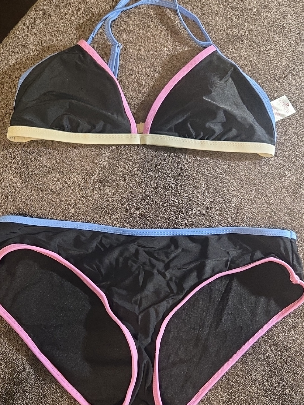 Black Bikini with Pink, Blue & White Trim